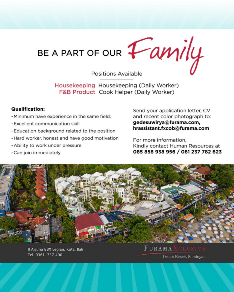 info loker dari Furama Exclusive Ocean Beach Seminyak untuk kualifikasi dan persyaratan yuk cek postingan di atas Sobat Perinaker.